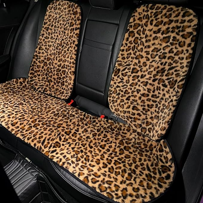 Leopard Print Car Seat Covers Fluffy Front Rear Car Seat Covers Set Lumbar Support Pillow Car Accessories for Women (backrest)