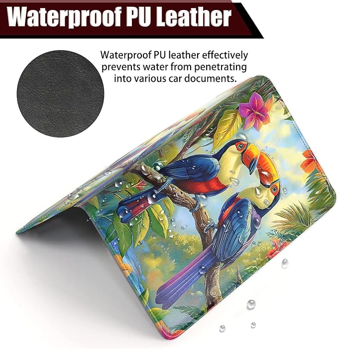 Car Document Holder with Magnetic Shut, Car Registration and Insurance Card Holder, Vehicle Glove Box Organizer Documents, Driver License, Auto Paperwork Organizer Wallet, Colorful Bird In Rainforest