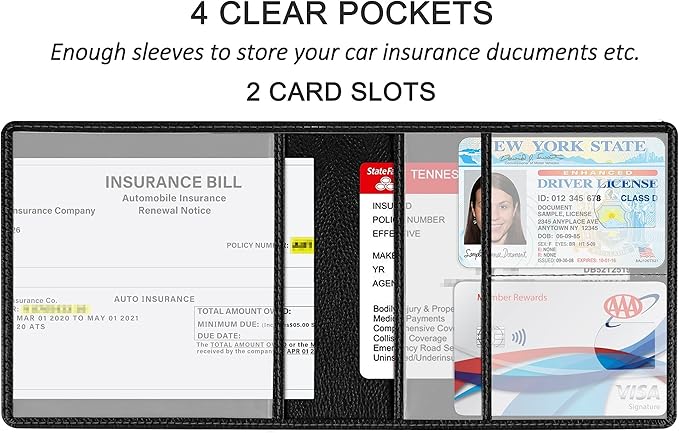 New Fashion Kingdom Car Registration and Insurance Holder, Premium PU Leather Vehicle Glove Box Car Organizer Men Women Wallet Accessories Case for ID, Driver's License - Black