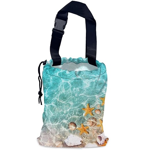 NHNXHWIA Starfish and Seashells Car Garbage Bag,Summer Ocean Waterproof Small Car Trash Bag Hanging Back of Seat,Drawstring Hanging Car Trash Bag with Adjustable Buckle for Car Accessories
