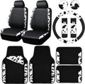 CAR-PASS Cow Print Car Accessories Sets Faux Leather Car Seat Covers & Cow Car Mats & Cow Steering Wheel Cover Seat Belt Pads Universal fit for SUV,Van,Saden,Truck Cute Automobile Interior Sets Women