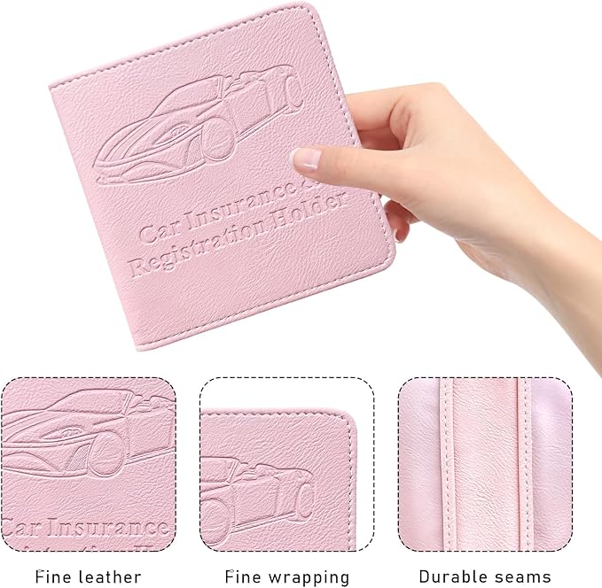 Ziciner Car Registration and Insurance Holder, Auto Card Document Glove Box Organizer with Magnetic Closure, Universal Vehicle Interior Accessories for Cars SUVs (Pink-Small)