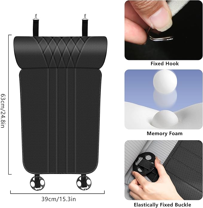 Car Seat Extender Leg Extender Support Cushion for Driver Seats Office Chair, Leather Auto Bottom Seat Protector Cover with Leg Extender, Car Seat Cushion Legs Rest Pads, Black