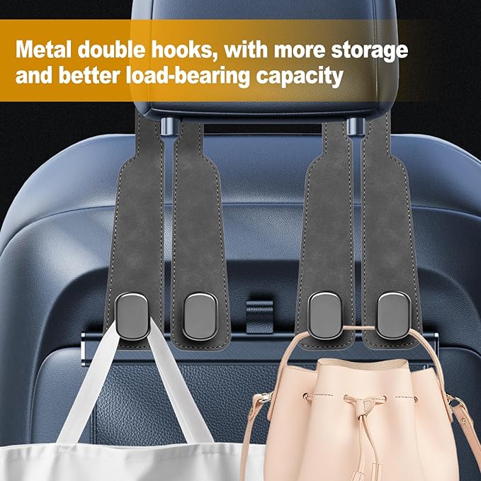 JinnEterri Car Purse Hook Purse Hook for Car Seats Headrest Car Seat Hooks,Heavy Duty Vehicle Organizer for Handbags, Groceries, Purses, Keep Car Tidy (Gray, 4 Pack)