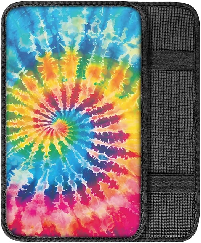 Mintutlipy Colorful Tie-Dye Automotive Center Console Cover Car Storage Box Mat Soft Breathable Car Armrest Cushion Protector