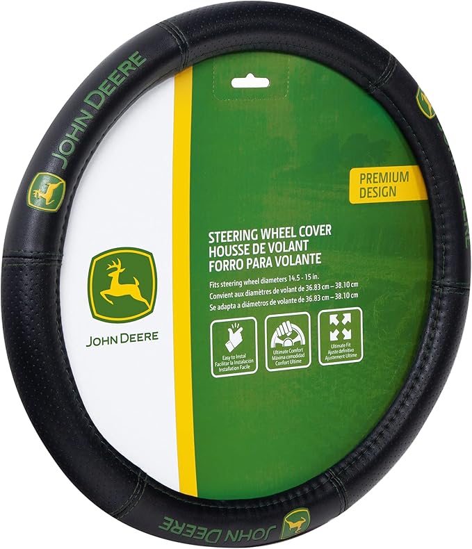 Plasticolor 006713R01 John Deere Deluxe Hi-Contrast Stitched Steering Wheel Cover