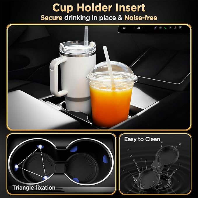 QINQINTU for Tesla Model Y Juniper(2025-2026) & Model 3 Highland(2024-2026) Center Console Organizer [Slide Smoothly & Carbon Fiber] Sunglasses Cup Holder for Tesla Model 3 Model Y Accessories Black