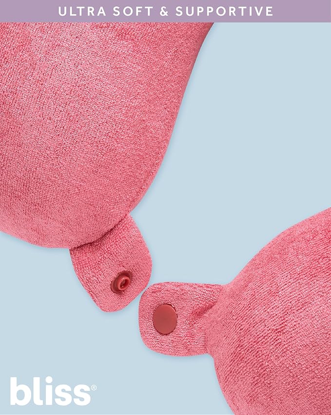 Bliss Neck Pillow - Lightweight U-Shaped Memory Foam Travel Neck Pillow with Snap Closure for Airplanes, Traveling, Offices, Cars, Hibiscus Terry