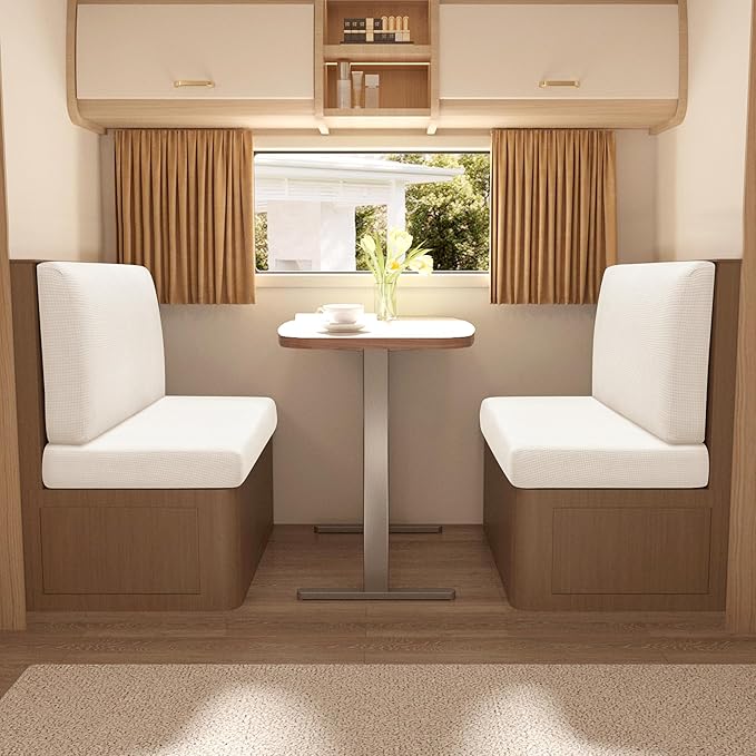 Stretch Rv Dinette Cushion Set,Booth Seats with 1 Backrest & 1 Bench Cover,38 in Camper Dinette Booth Set,2 Set-Jade White