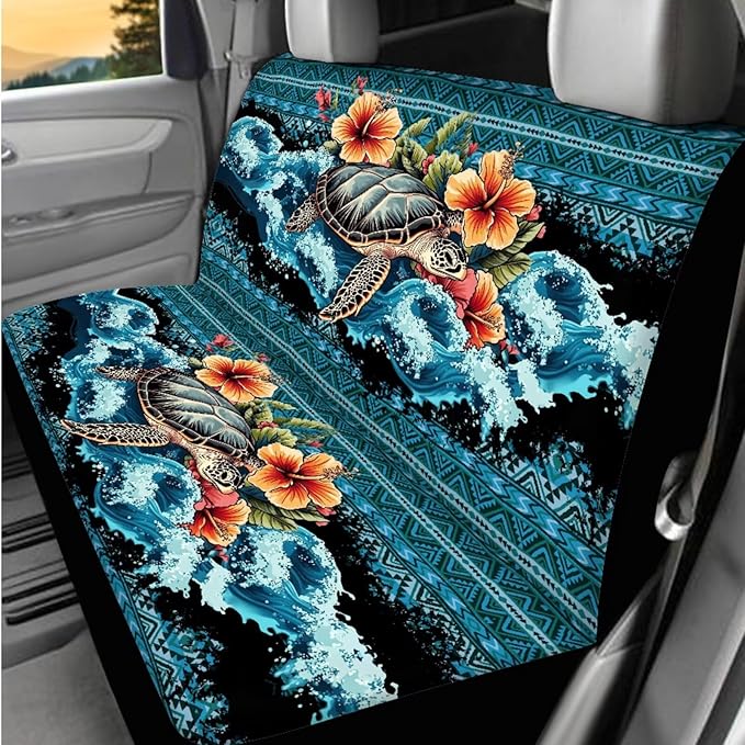 Dngkaoje 13 Pcs Sea Turtle Car Seat Covers Full Set for Men Women Auto Interior Seat Protector Full Set Hawaiin Sea Turtle Printed Hanging Trash Bag,Seatbelt Shoulder Pads,Armrest Pad,Cup Mats