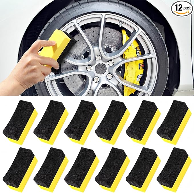 Frienda 12 Pieces Tire Applicator Pads car Wax tire Dressing Shine Color Polishing Sponge Wax Buffing Applicator Pads Cleaning Sponges for Car Glass, Painted Steel, Porcelain and More(Yellow)