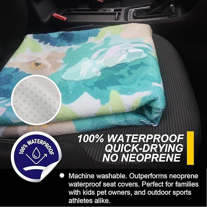 LoyaGour Back Seat Cover for Car Trucks Van SUV,Waterproof Rear Bench Towel Seat Covers for Dogs and Kids,Automotive Backseat Protector (Chrysanthemum)