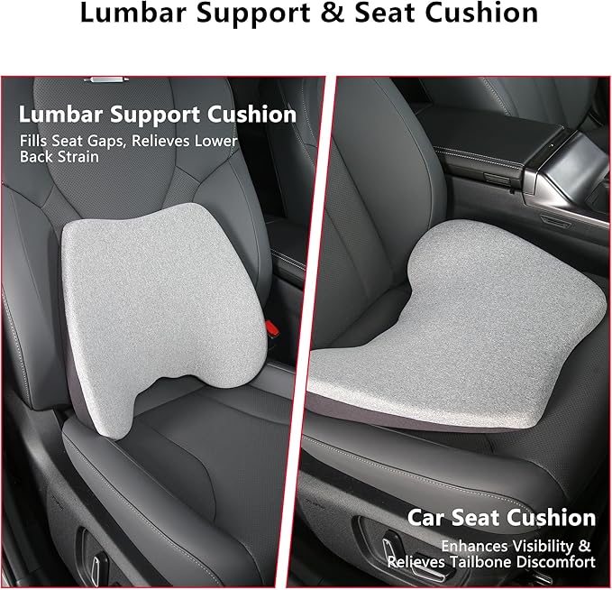 Car Seat Cushion, 2 in 1 Car Seat Cushion or Lumbar Support, Ergonomic Memory Foam Seat Cushions for Car Truck Sedan Home Office, Grey
