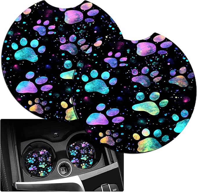 JANENFNA Car Armrest Cover Pads Universal Fashion Cute Auto Center Console Armrest Cover Pad with 2PCS Car Coasters Soft Waterproof Car Armrest Seat Protector for Women,Rainbow Paw Printz