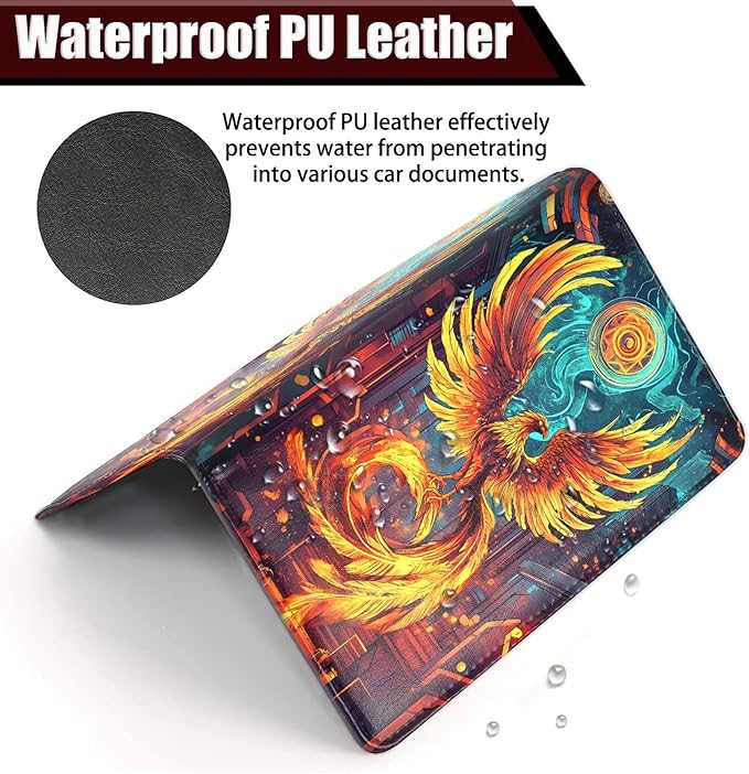 Car Document Holder with Magnetic Shut, Car Registration and Insurance Card Holder, Vehicle Glove Box Organizer Documents, Driver License, Auto Paperwork Organizer Wallet, Phoenix Nirvana Pattern
