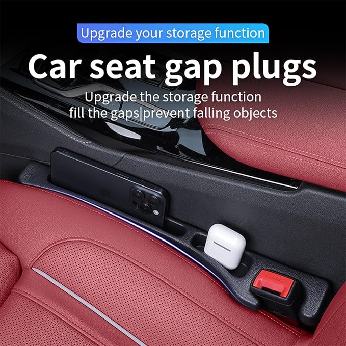Car Seat Gap Filler Organizer - Stop Things from Dropping - Soft Universal Fit Fill The Gap Between Seat & Console - Perfect for Cars & SUVs | Truck | Universal Fit, Black 2 Pack