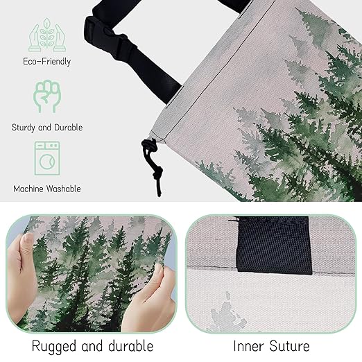 NHNXHWIA Misty Forest Car Trash Bag,Foggy Forest Mountains Hanging Drawstring Car Garbage Bag,Waterproof Canvas Car Back Seat Organizer with Adjustable Buckle,for Vehicles,SUVs,Camping,Road Trips