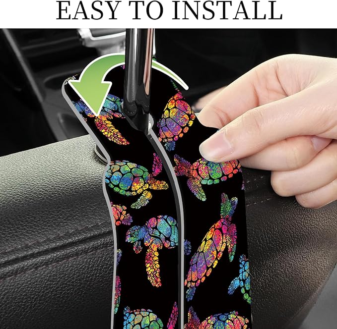 AXRQLSU PU Leather Car Seat Hook, Storage Headrest Hanger, Cute Car Backseat Organizer, Car Hooks For Purses and Bags Rainbow Sea Turtles
