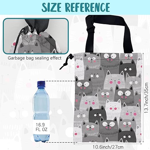 KXWQTRDD Car Garbage Bag Cute Grey Cats Drawstring Car Trash Bag Hanging for Back Seat with Adjustable Buckle Canvas Vehicle Trash Can Easy-to-Install