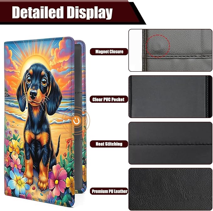 Yuxcfhjfe Car Registration Holder, PU Leather Vehicle Glove Box Organizer for Driver License, Document, Car Insurance Holder with Magnetic Shut, Auto Paperwork Wallet Case Accessories, Dachshund Dog