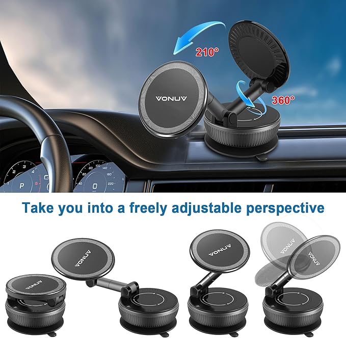 VONUV Magnetic Phone Holder for Car, 2025 Upgrade with 96LBS Ultra Suction & 2800gf Strong Magnet, 360° Adjustable Hands-Free Mount, Premium Car Accessories for Women Men, Fits iPhone/Android