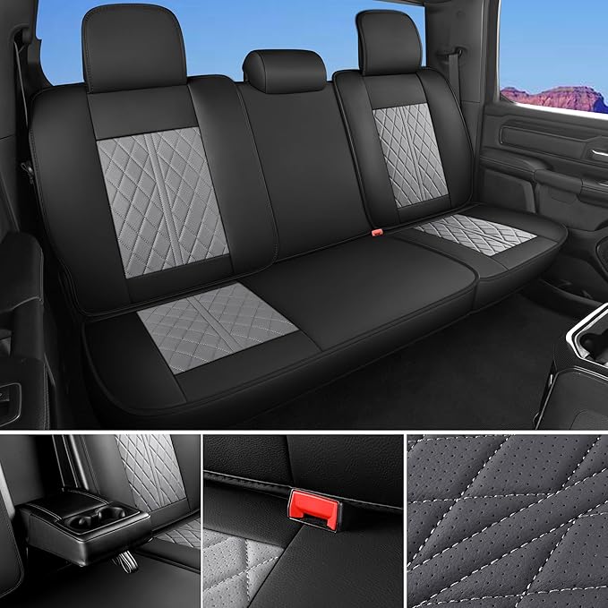 Universal seat Covers Fit for Cars, SUV, Sedans, with Durable and Breathable Leather (Black & Grey, Full Set)