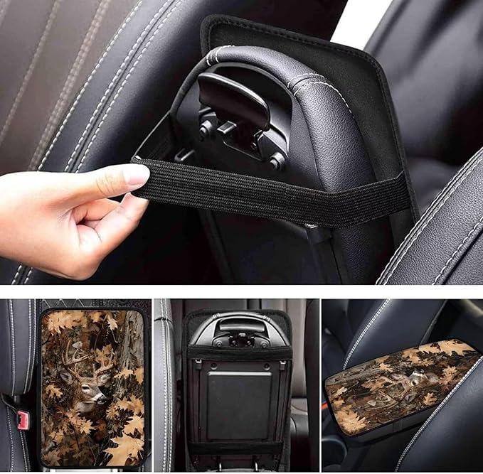 Camo Hunting Deer Car Center Console Cover Soft Protector Armrest Console Cover Car Center Console Cover Accessories Universal Fit Most Cars Women Men
