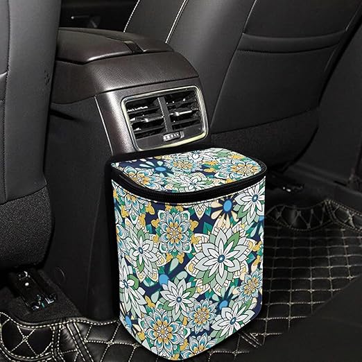 Mandala Floral Car Trash Can Easy to Install Car Trash Bag Hanging Lightweight Car Garbage Cans Interior Accessories for Most Cars SUV Truck Sedan