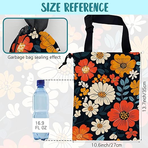 KXWQTRDD Car Garbage Bag Abstract Floral and Green Leaves Hanging Canvas Car Trash Bag Drawstring Car Back Seat Organizer for Car Back Front Seat Console with Adjustable Buckle