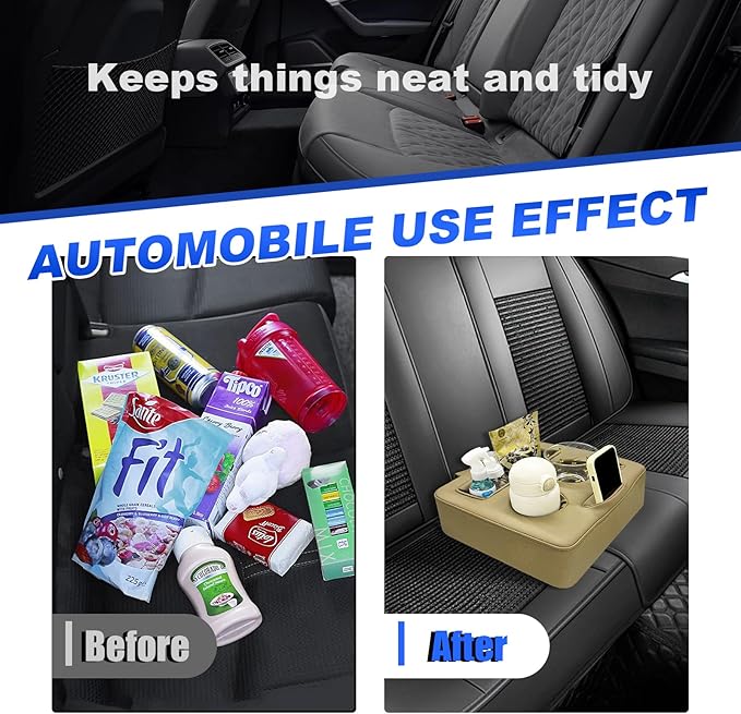 Kewucn Car Back Seat Organizer, Leather Sofa Cup Holder Tray, Waterproof Sofa Pillow to Store Drink Snack Phone, Universal Auto Holder for Car, RV, Bed (Beige)