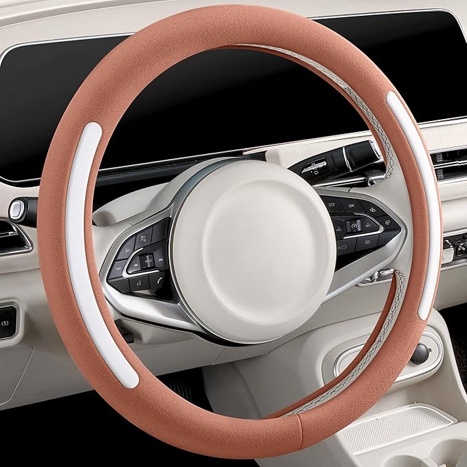 Steering Wheel Cover, Universal 15 inch, Faux Leather Steering Wheel Protector, Anti-Slip, Breathable & Heating-Compatible for Cars Trucks SUVs Vans