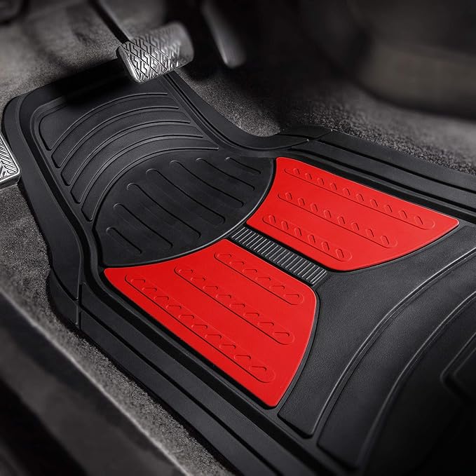 FH Group Car Floor Mats - Heavy-Duty Rubber Floor Mats for Cars, Universal Fit Full Set, Trimmable Automotive Floor Mats, Climaproof Floor Mats for Most Sedan, SUV, Truck Floor Mats Red
