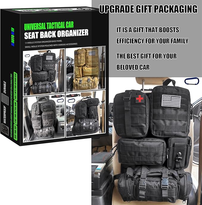 AIAUTOAIEV 7 PACK Tactical Seat back organizer Truck organizer With 6 Detachable Pouches Universal For Car Truck Ford Jeep Military-Grade Heavier Panels With Multi-functional Packs (7 PACK -BLACK)