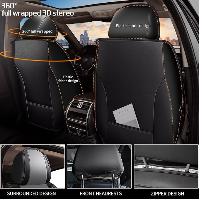 DISUTOGO Seat Covers Fit for Titan 2009-2023 2024 2025 Seat Covers Full Set Car Seat Covers Faux Leather Breathable Waterproof Car Seat Protector (5 Seats, Black&Grey)