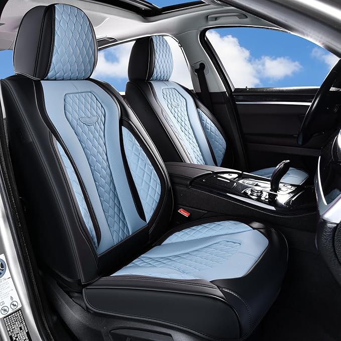 Coverado Auto Seat Covers, Car Seat Covers Full Set, Bule Car Seat Cover, Driver Seat Covers Front Seats Rear Seat Cover, Luxury Car Seat Cushion,Leather Seat Cover Seat Protector Fit for Most Cars