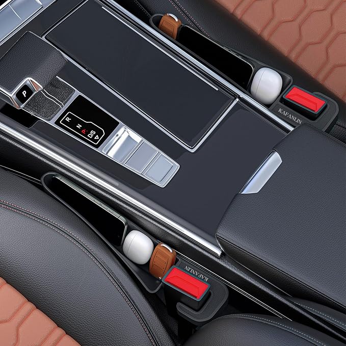 Shorter Car Seat Side Gap Filler Black Set of 2 Pack Between Car Seat Catcher Blacker Between Seat Central Console Organizer Seats Crack Gap Filler Car Seat Gap Plug with Storage Slot Seat Belt Hole