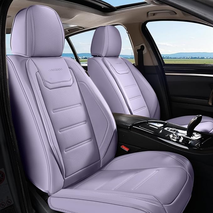 Coverado Car Seat Covers Full Set, Seat Covers for Cars, Car Seat Protector Waterproof, Leather Cushion, Universal Car Interior Covers Seat Protectors for Most Cars Purple
