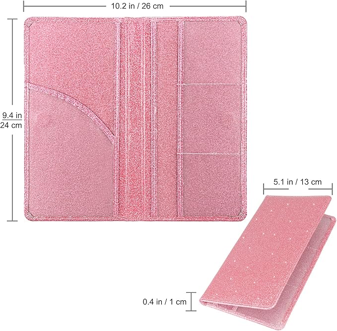 Car Registration and Insurance Holder, Premium Leather Insurance and Registration Holder,vehicle Glove Box Car Organizer, with Magnetic Shut for Cards, Driver License (Glitter Pink)