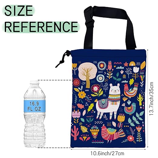 Boho Llama Car Garbage Bag,Colorful Flowers Waterproof Small Car Trash Bag Hanging Back of Seat,Drawstring Hanging Car Trash Bag with Adjustable Buckle for Car Accessories
