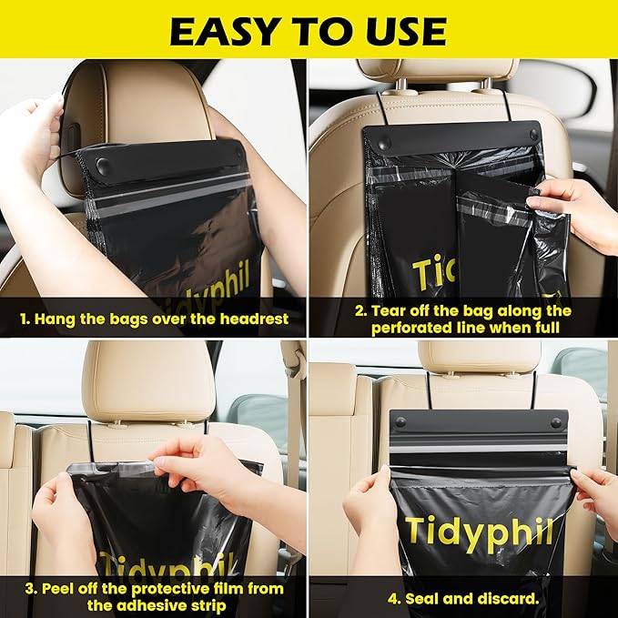 150 PCS Disposable Car Trash Bags Hanging, Leak-proof, Odor Seal. 2 Gallon Car Garbage Bags, Big Capacity. Independent of Car Trash Can, Easy Stick-On Car trash Bin for Car, SUV, Truck, Stroller.
