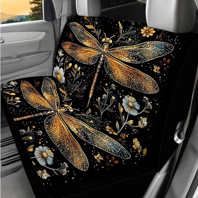 Dngkaoje Art Dragonfly Car Seat Accessories Full Set 13 Pcs Dragonfly Print Car Seat Covers Set for Front Back,Universal Auto Accessories with Hanging Vehicle Trash Bin,Seatbelt Pads,Armrest Pad
