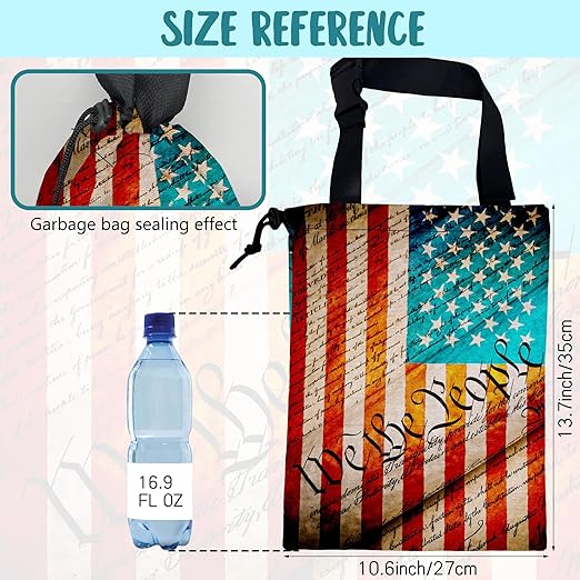 We the People Car Trash Bag American Flag Hanging Drawstring Car Organizer and Storage Bag with Adjustable Buckle Canvas Garbage Bin for Back Seat or Hanging Headrest Car Decor Road Trip Essentials