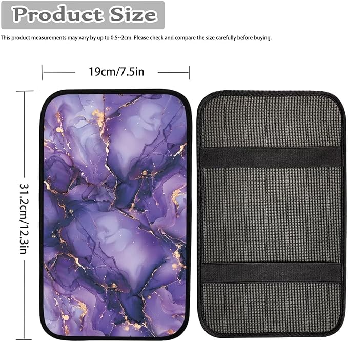Mintutlipy Purple Marble Car Center Console Cover Car Storage Box Mat Car Decoration Universal 12.3×7.5 Inches Armrest Protector for Most Cars