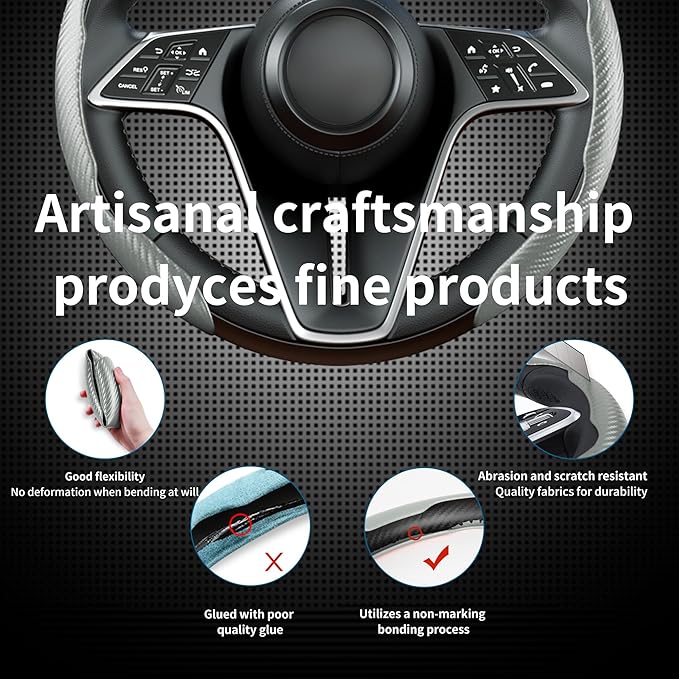 LevChall Carbon Fiber Steering Wheel Cover, 2-Piece Set Anti-Skid Comfortable Grip Segmented Butterfly Design, Easy Snap-On Installation Universal Fit 99% Cars, Gray