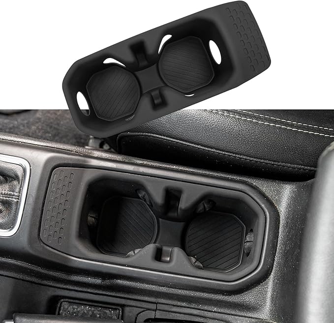 Maxzina Cup Holder Compatible with 2018-2026 Jeep Gladiator JT & Wrangler JL JLU 4XE Insert Center Console Cup Holder Soft Silicone Black Bottle Holder Interior Decoration 2025 Gladiator Accessories