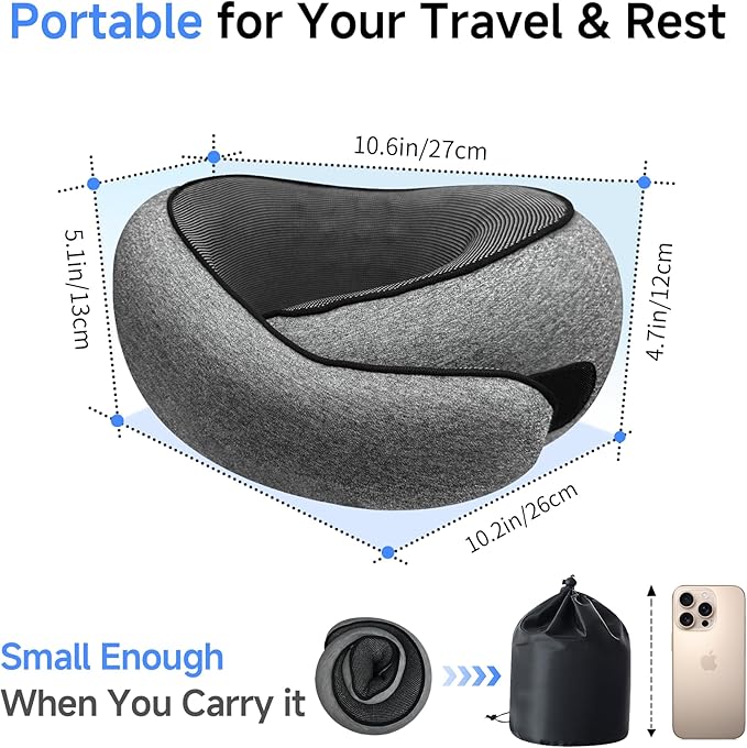 JJSHUANL Travel Pillows for Airplanes,360° Support Stowable Travel Pillow, Neck Pillow Airplane with Memory Foam Portable Travel Neck Pillow for Traveling, Suitable for Airplanes, Offices, and Cars