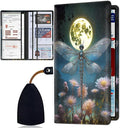Car Document Holder with Magnetic Shut, Car Registration & Insurance Card Holder, Waterproof PU Leather Glove Box Organizer Vehicle Accessories Driver License for Women/Men, Dragonfly Moon