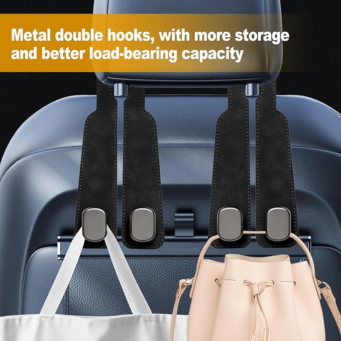 JinnEterri Car Purse Hook Purse Hook for Car Seats Headrest Car Seat Hooks,Heavy Duty Vehicle Organizer for Handbags, Groceries, Purses, Keep Car Tidy (Black, 2 Pack)