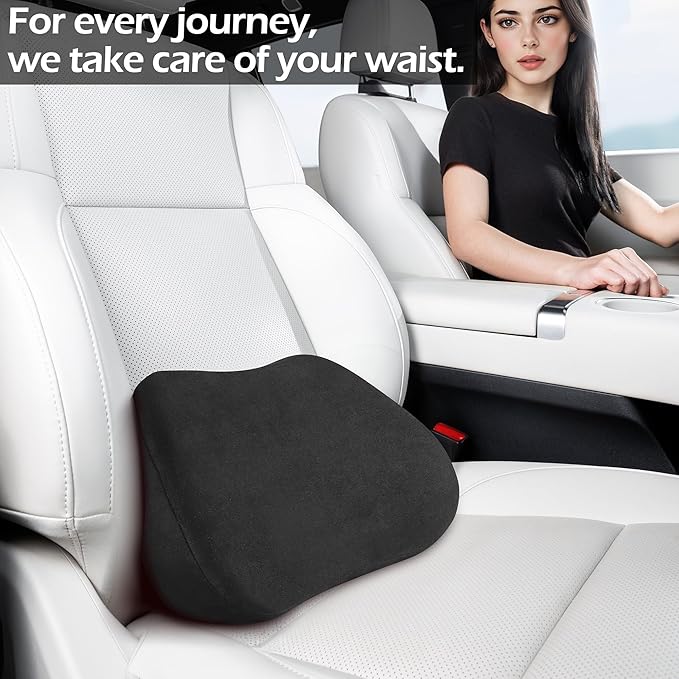 Lumbar Support Pillow for Car, Ergonomic Memory Foam Back Cushion for Driving, Seat Office Chair, Gaming Chair, Lower Back Support for Back Pain Relief, Black, 1 Pack