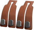 2PCS Car Seat Back Storage Headrest Hooks, Genuine Leather Double Metal Hook for Backseat Organizer for Men Women Car Organization Accessories (Brown -Metal Hook)